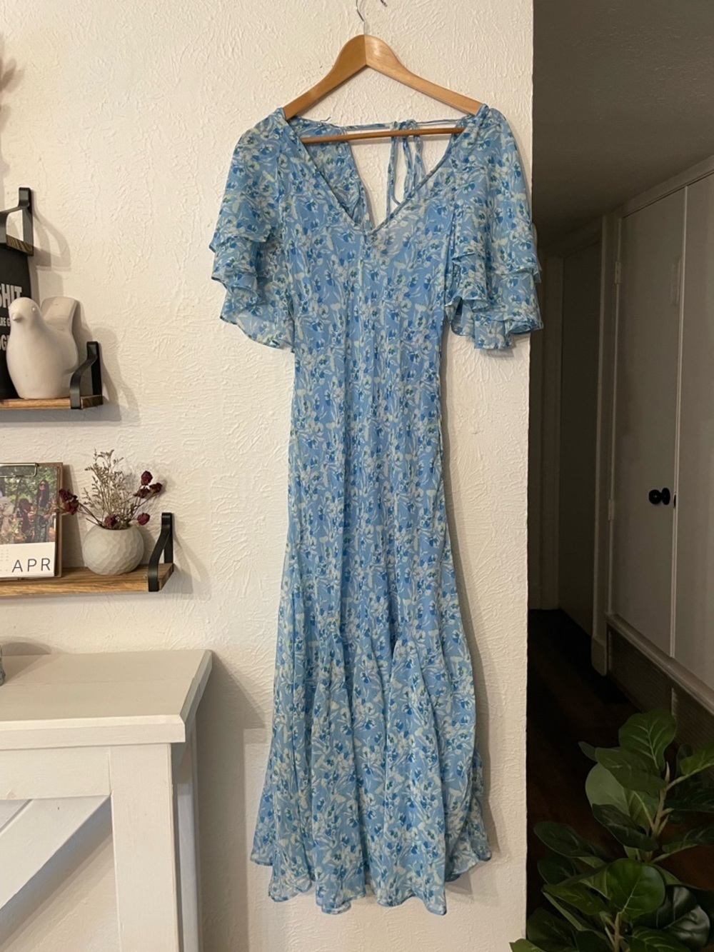 NWT Free People Sky Blue Floral V-Neck Maxi Dress Small - Picture 4 of 10